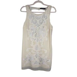 Ark & Co Floral Lace Cutout Dress M Cream Sheath Old Money Retro Classic Chic